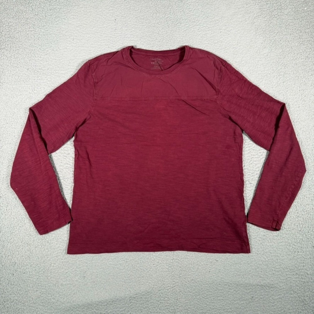 Calvin Klein Shirt Mens Large Burgundy Body Fit Casual Preppy 100% Cotton Logo